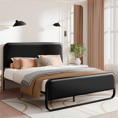 Black Leuan Faux Leather Platform Bed