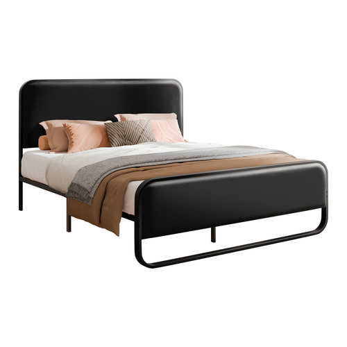 Black Leuan Faux Leather Platform Bed