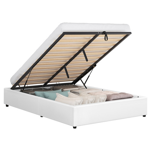 White-Tiago-Faux-Leather-Gas-Lift-Bed-Base