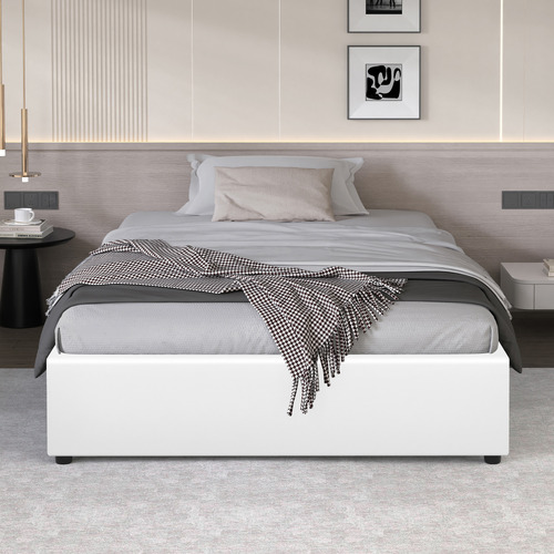 White-Tiago-Faux-Leather-Gas-Lift-Bed-Base