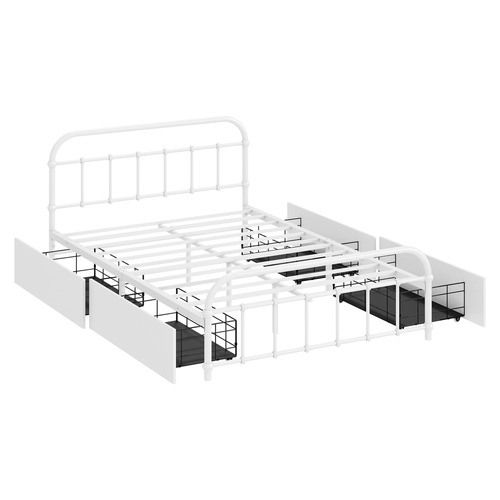 White Lee Platform Bed with Underbed Storage