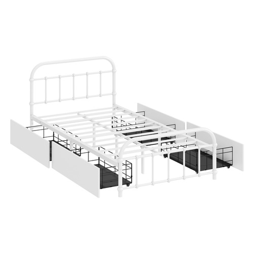 White Lee Platform Bed with Underbed Storage