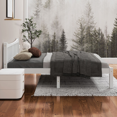 White Carmilla Pine Wood Bed Frame