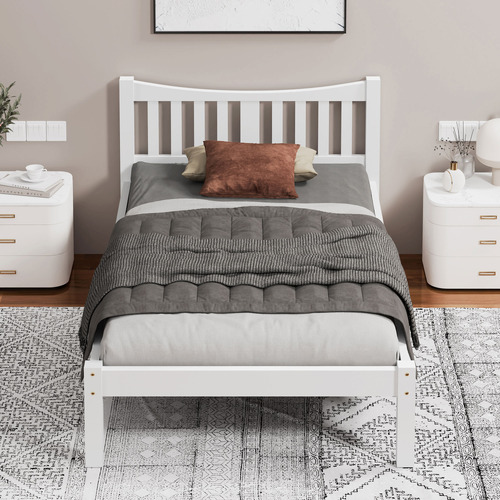 White Carmilla Pine Wood Bed Frame