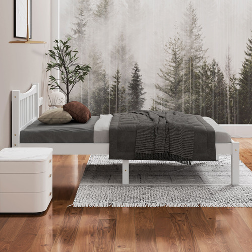 White Carmilla Pine Wood Bed Frame