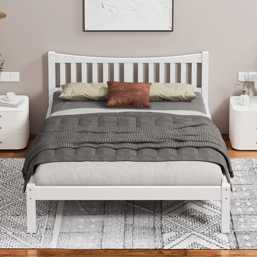 White Carmilla Pine Wood Bed Frame