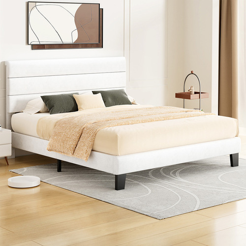 White Kade Faux Leather Platform Bed