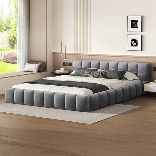 Grey-Ellie-May-Velvet-Platform-Bed