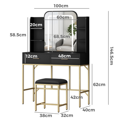 2 Piece Eloise LED Dressing Table & Stool Set