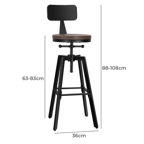 Adair Elm Wood Adjustable Barstool with Backrest