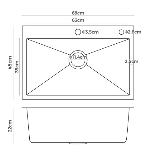 Costa 680mm Single Stainless Steel Kitchen Sink