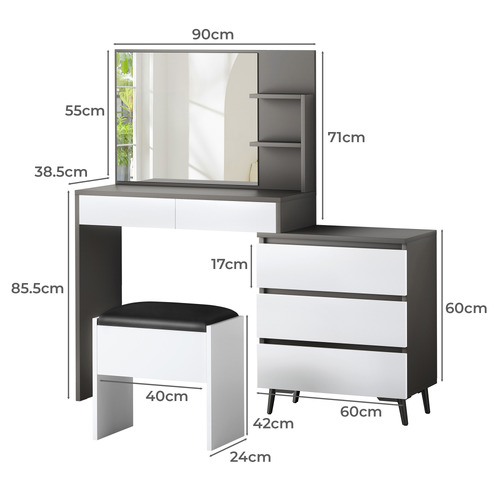 2 Piece Ophelia Dressing Table & Stool Set