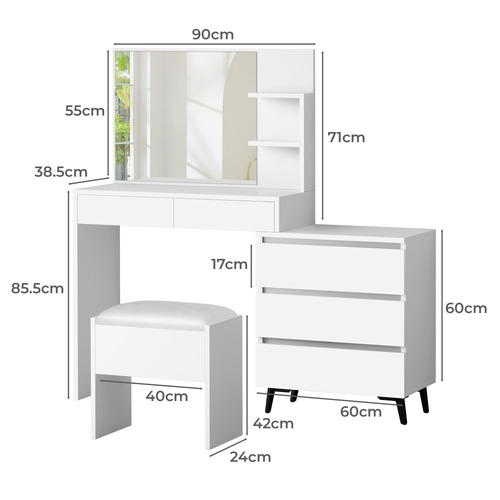 2 Piece Ophelia Dressing Table & Stool Set