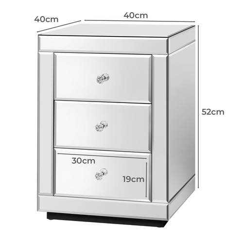 Allia 3 Drawer Mirrored Bedside Table