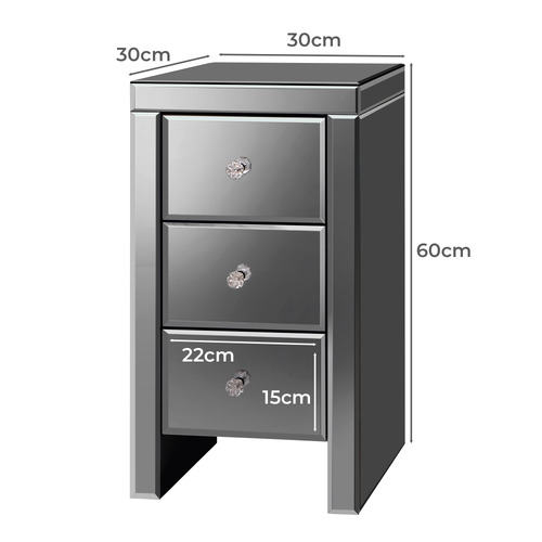 Allia 3 Drawer Mirrored Bedside Table