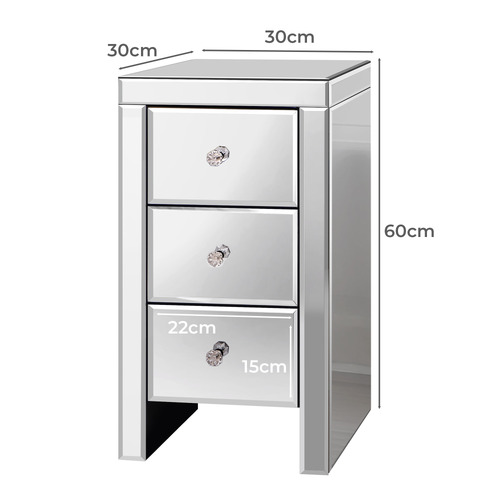 Allia 3 Drawer Mirrored Bedside Table