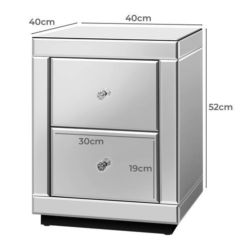 Allia 2 Drawer Mirrored Bedside Table