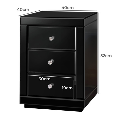 Allia 3 Drawer Mirrored Bedside Table