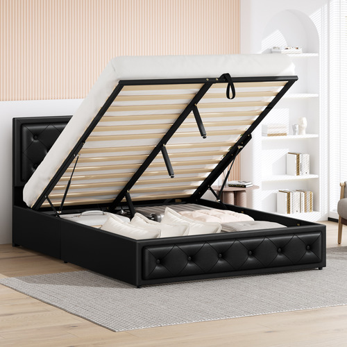 Black Hoyce Faux Leather Gas Lift Bed