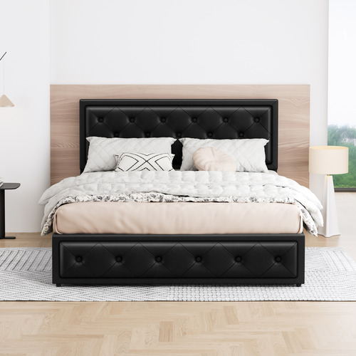 Black Hoyce Faux Leather Gas Lift Bed