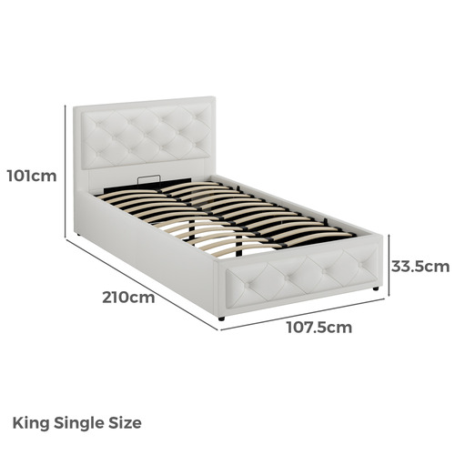 White Hoyce Faux Leather Gas Lift Bed