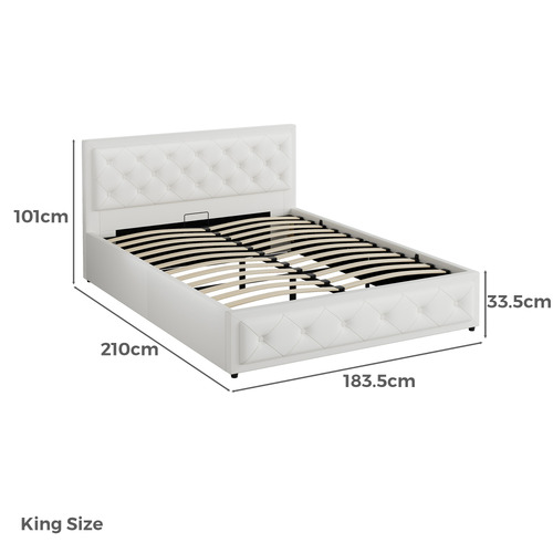 White Hoyce Faux Leather Gas Lift Bed