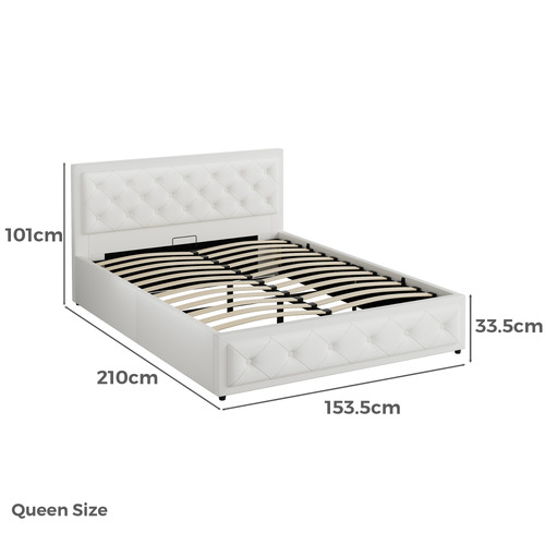 White Hoyce Faux Leather Gas Lift Bed
