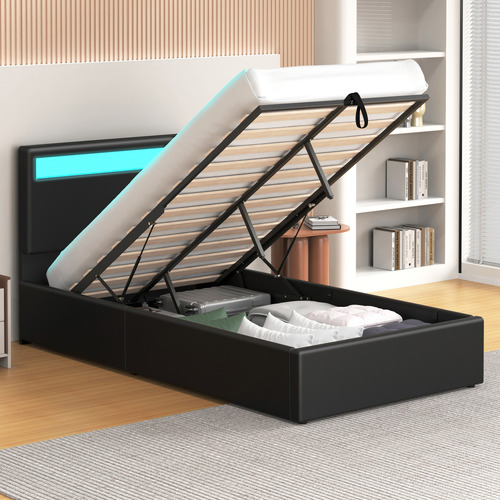 Black-Caledon-PU-Leather-Gas-Lift-Storage-Bed-with-LED