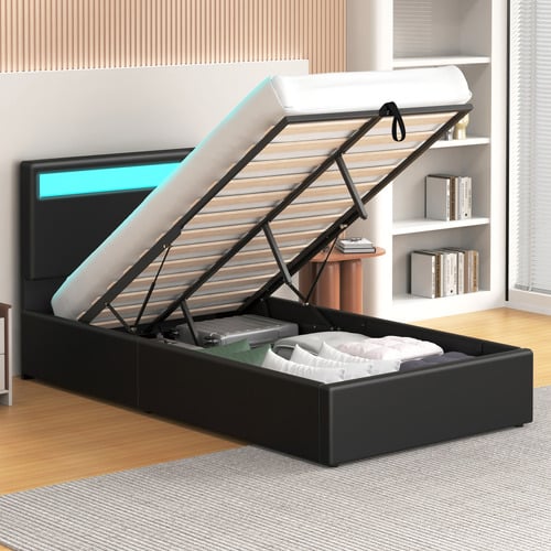 Black-Caledon-PU-Leather-Gas-Lift-Storage-Bed-with-LED