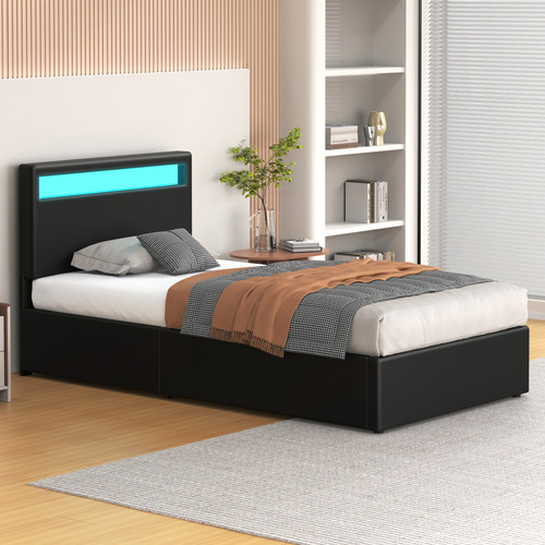 Black-Caledon-PU-Leather-Gas-Lift-Storage-Bed-with-LED