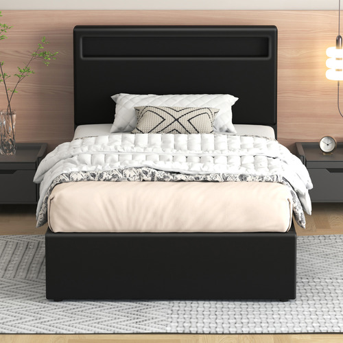 Black-Caledon-PU-Leather-Gas-Lift-Storage-Bed-with-LED