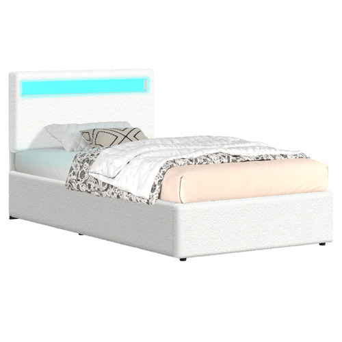 White-Caledon-Boucle-Gas-Lift-Storage-Bed-with-LED