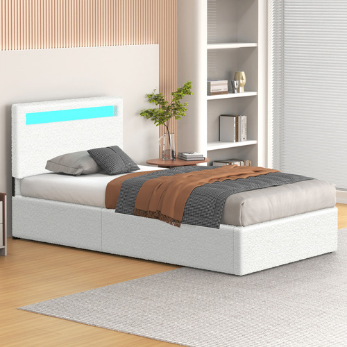White-Caledon-Boucle-Gas-Lift-Storage-Bed-with-LED