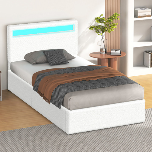 White-Caledon-Boucle-Gas-Lift-Storage-Bed-with-LED