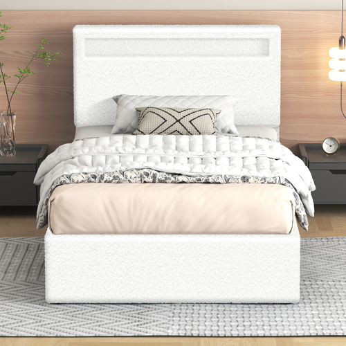 White-Caledon-Boucle-Gas-Lift-Storage-Bed-with-LED