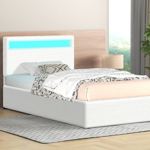 White-Caledon-Boucle-Gas-Lift-Storage-Bed-with-LED