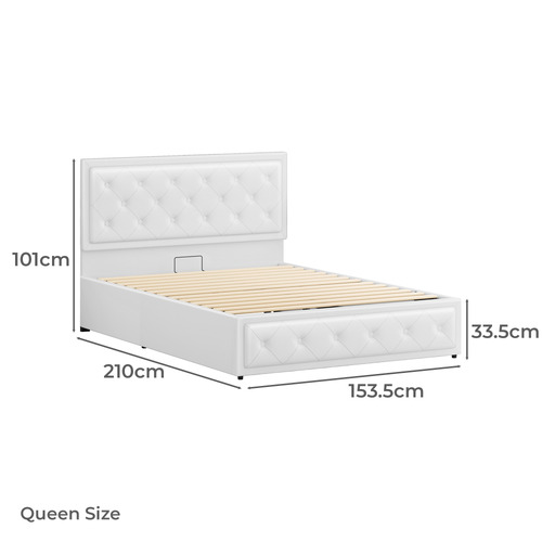 White Hoyce Faux Leather Gas Lift Bed