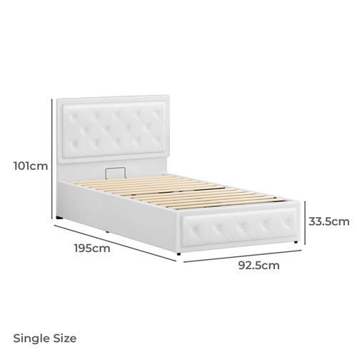 White Hoyce Faux Leather Gas Lift Bed