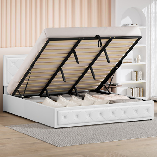 White-Hoyce-Faux-Leather-Gas-Lift-Bed