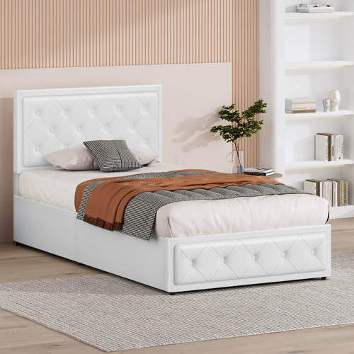 White-Hoyce-Faux-Leather-Gas-Lift-Bed