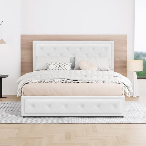 White-Hoyce-Faux-Leather-Gas-Lift-Bed