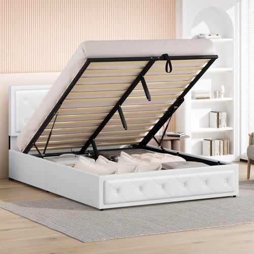 White-Hoyce-Faux-Leather-Gas-Lift-Bed