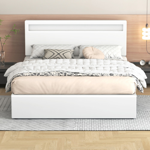 White-Caledon-PU-Leather-Gas-Lift-Storage-Bed-with-LED