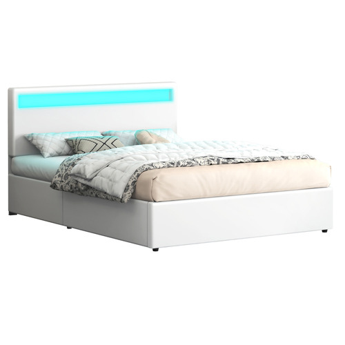 White-Caledon-PU-Leather-Gas-Lift-Storage-Bed-with-LED