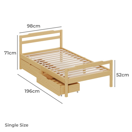 Lyna Pine Wood Platform Bed with Drawers