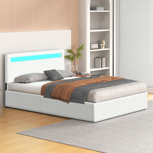 White-Caledon-Boucle-Gas-Lift-Storage-Bed-with-LED