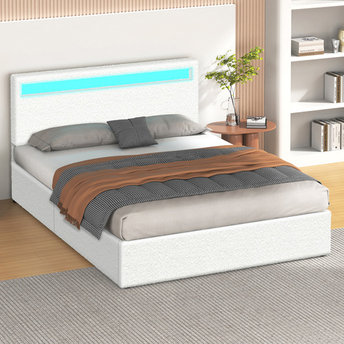 White-Caledon-Boucle-Gas-Lift-Storage-Bed-with-LED