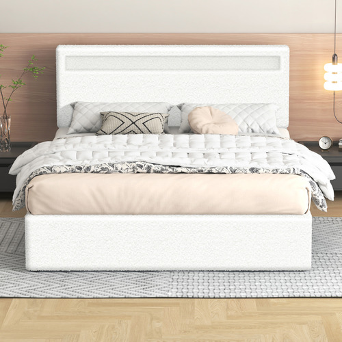 White-Caledon-Boucle-Gas-Lift-Storage-Bed-with-LED
