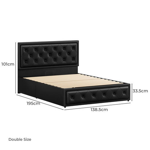 Black Hoyce Faux Leather Gas Lift Bed