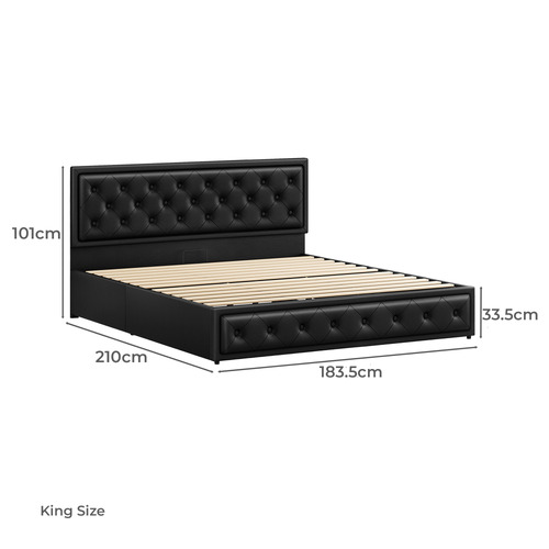Black Hoyce Faux Leather Gas Lift Bed